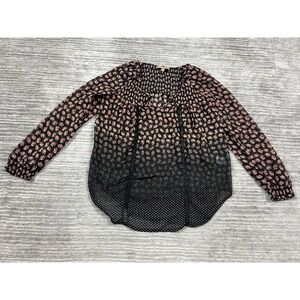 Princess Vera Wang Top Womens Medium Black Floral V-Neck Smocked Sheer Ombre